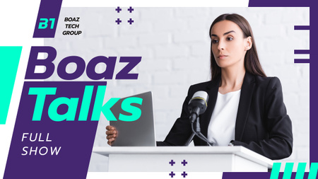Discussion Event Announcement Businesswoman by the Rostrum Youtube Thumbnail Design Template