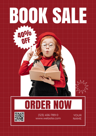 Book Sale Ad with Cute Smart Kid Poster Design Template