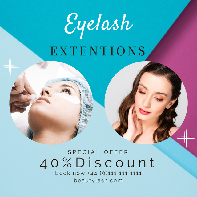 Discount on Eyelash Extension Srvices with Beautiful Girls Instagram AD Design Template