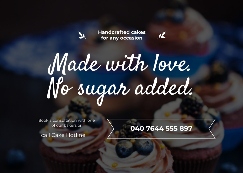 Handcrafted Blueberry Cupcakes Offer Without Sugar Flyer 5x7in Horizontal Modelo de Design