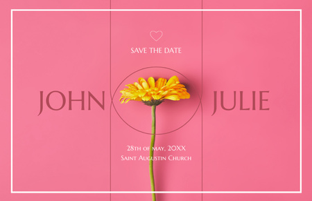 Plantilla de diseño de Wedding Party Announcement with Yellow Flower on Pink Thank You Card 5.5x8.5in 