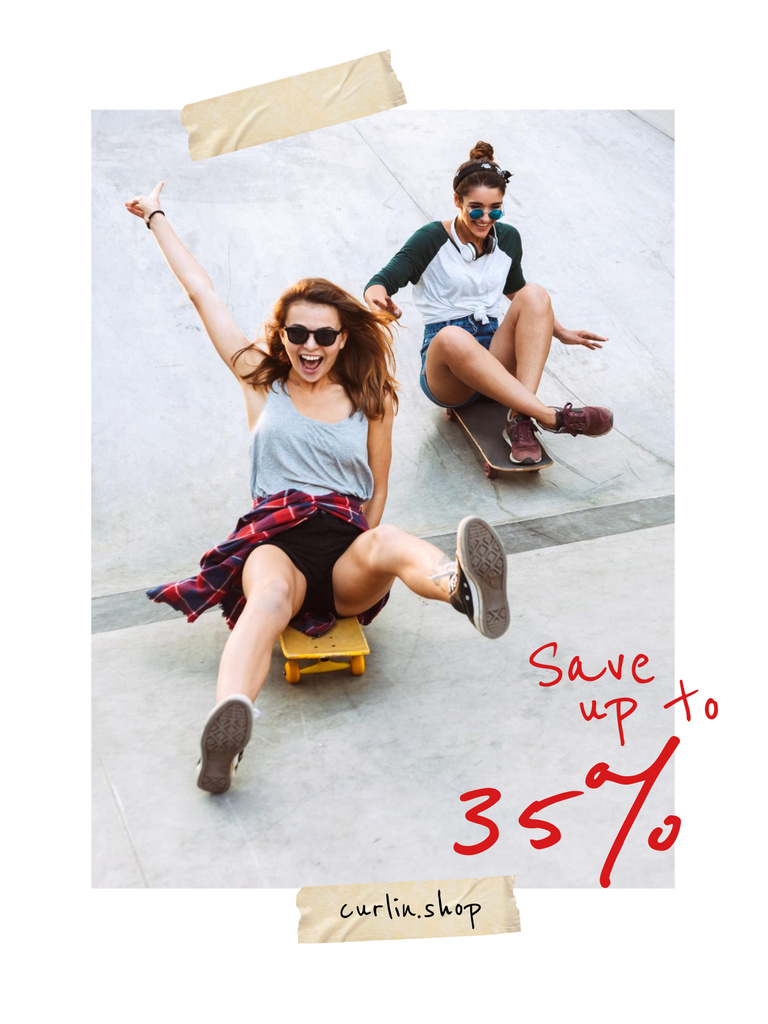 Stylish Young Women on Skateboards Poster US Design Template