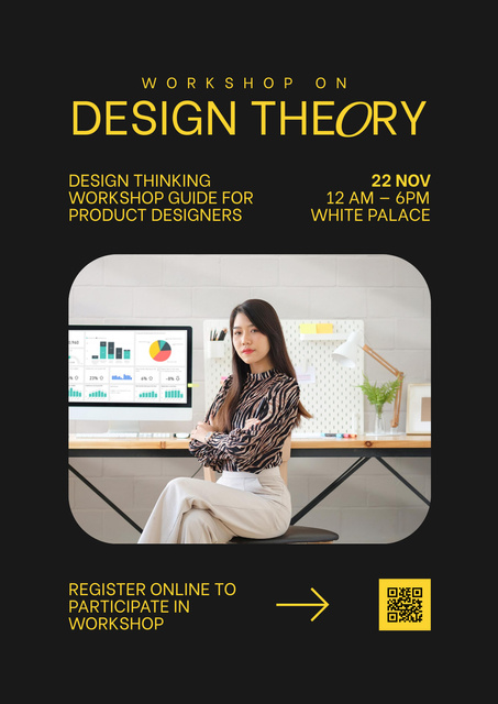 Design Theory Workshop Announcement on Black Poster Design Template