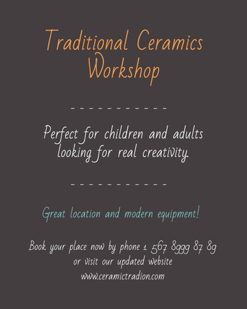 Traditional Ceramics Workshop Announcement Poster 16x20in Design Template