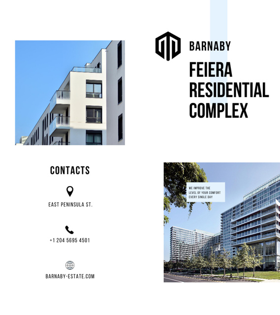 Elegant Residential Complex Offer In White Brochure 9x8in Bi-fold Design Template