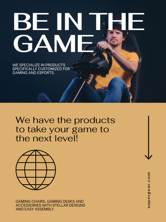 Gaming Gear Ad with Player Poster US Design Template