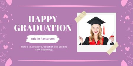 Photo of Happy Female Student on Purple Twitter Design Template