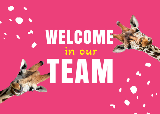 Welcome To The Team Text with Curious Giraffes Postcard 5x7in – шаблон для дизайну