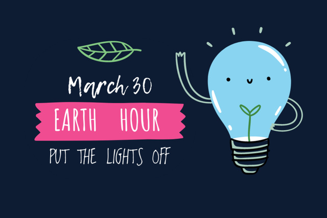 Earth hour Announcement with Smiling Lightbulb Postcard 4x6in Design Template