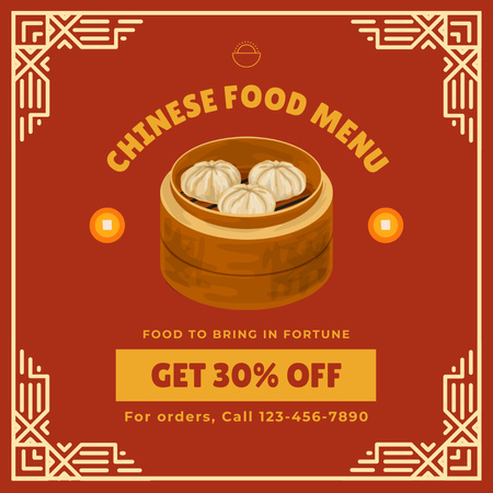 Plantilla de diseño de Anuncio de descuento del menú de comida china Instagram 