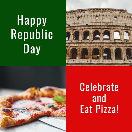 Republic of Italy Day Greeting with Pizza Instagram Design Template