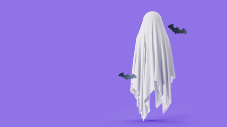 Modèle de visuel Fantôme effrayant avec des chauves-souris à Halloween - Zoom Background