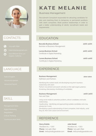Szablon projektu Skills and Experience in Business Management Resume