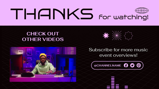 Creative DJ Vlog With Episodes Promotion YouTube outro Design Template