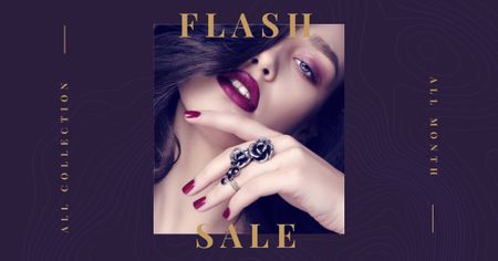 Ontwerpsjabloon van Facebook AD van fashion sale ad met meisje in mooie ring
