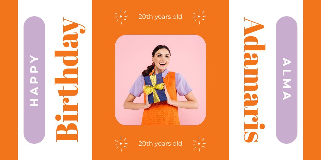 Happy Woman's Birthday in Orange Twitter Design Template