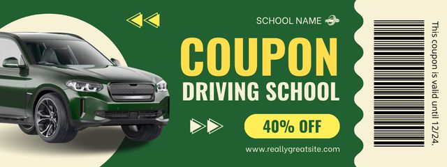 Individualized Driving School Voucher Offer In Green Coupon Design Template