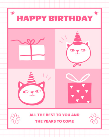 Happy Birthday Collage with Cute Kittens Instagram Post Vertical Design Template