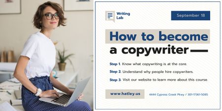 bloggaaminen tapahtuma kutsu nainen kirjoittaminen kannettavalla tietokoneella Image Design Template