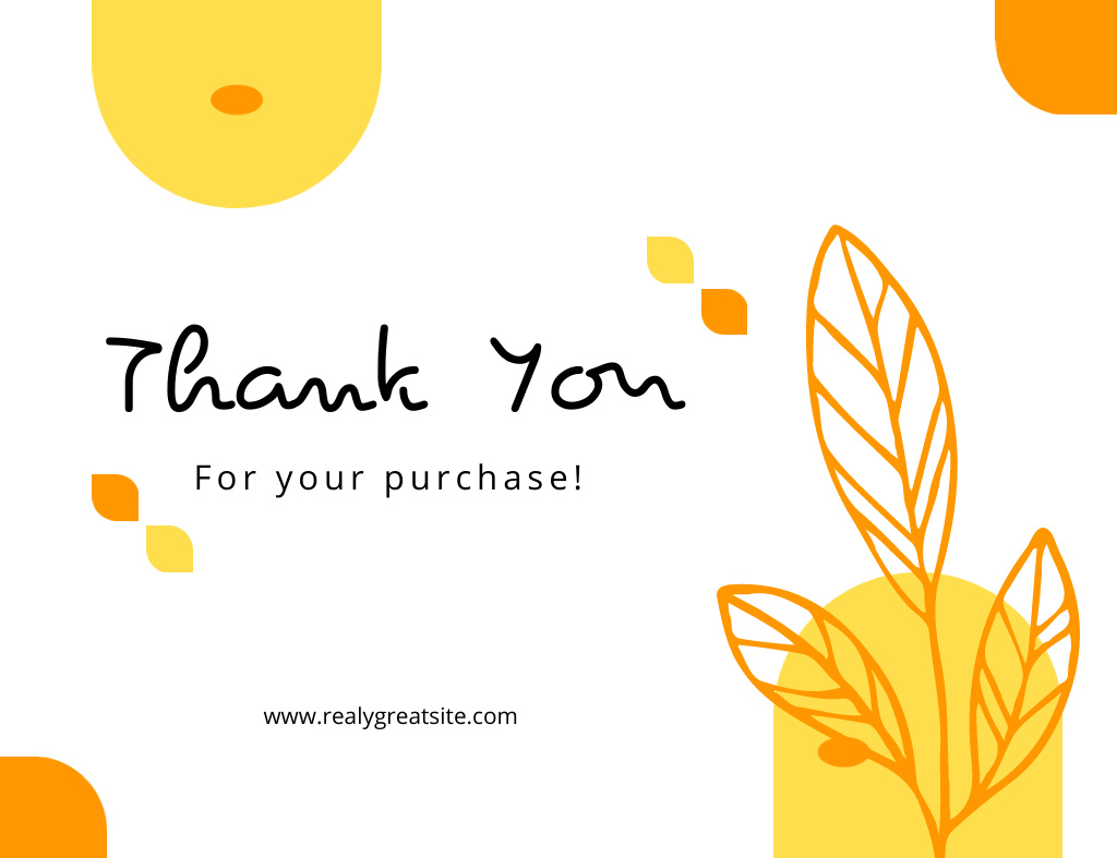 Template di design Thank You for Purchase Notification with Simple Orange Leaves Thank You Card 5.5x4in Horizontal