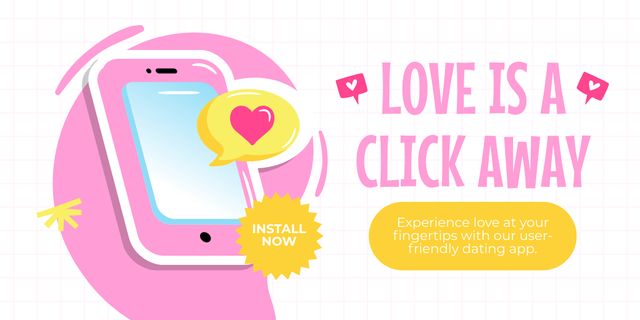 Ontwerpsjabloon van Twitter van Promo Apps for Dating with Cute Smartphone