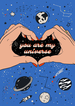 Plantilla de diseño de Cute Phrase with Universe in Hands Poster 