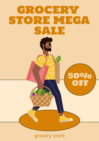 Designvorlage Grocery Products Sale Offer With Illustration für Poster