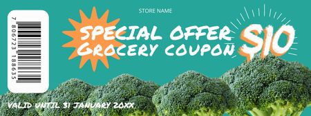 Reklama na obchod s potravinami s čerstvou zelenou brokolicí Coupon Šablona návrhu