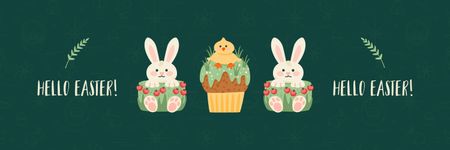 Hello Easter Holiday Greeting on Green Twitter Design Template