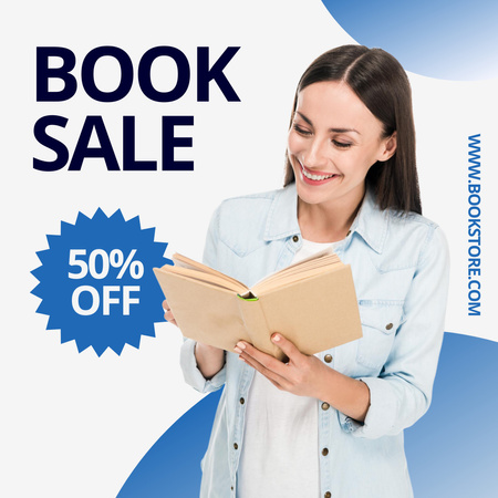 Designvorlage Discount Ad with Woman Reading Book für Instagram