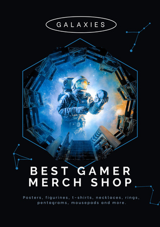 Template di design Offerta del miglior negozio di giochi con Astronauta nello spazio Poster