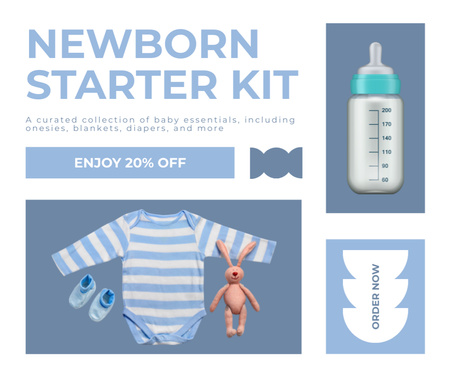 Discount on Starter Kits for Newborns with Clothes and Accessories Facebook Design Template