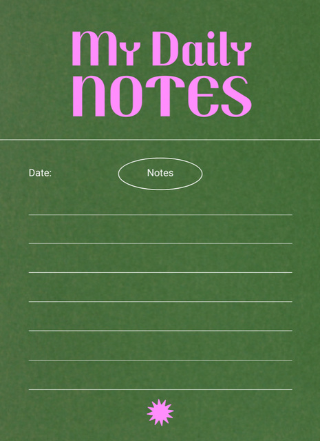 My Daily Notes List in Green Notepad 4x5.5in Design Template