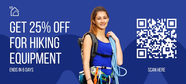 Discount on Hiking Equipment with Woman with Backpack Coupon 3.75x8.25in – шаблон для дизайну
