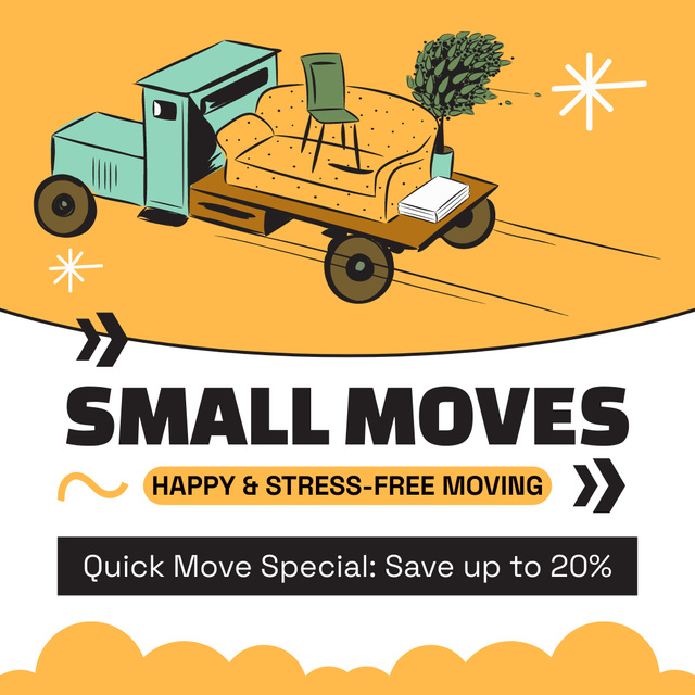 Moving Services with Illustration of Furniture on Truck Instagram ADデザインテンプレート