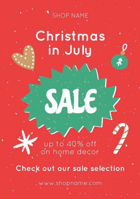 July Christmas Sale Ad with Illustration in Red Flyer A4 tervezősablon