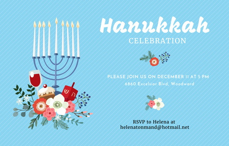 Hanukkah Celebration With Menorah In Blue Invitation 4.6x7.2in Horizontal Design Template