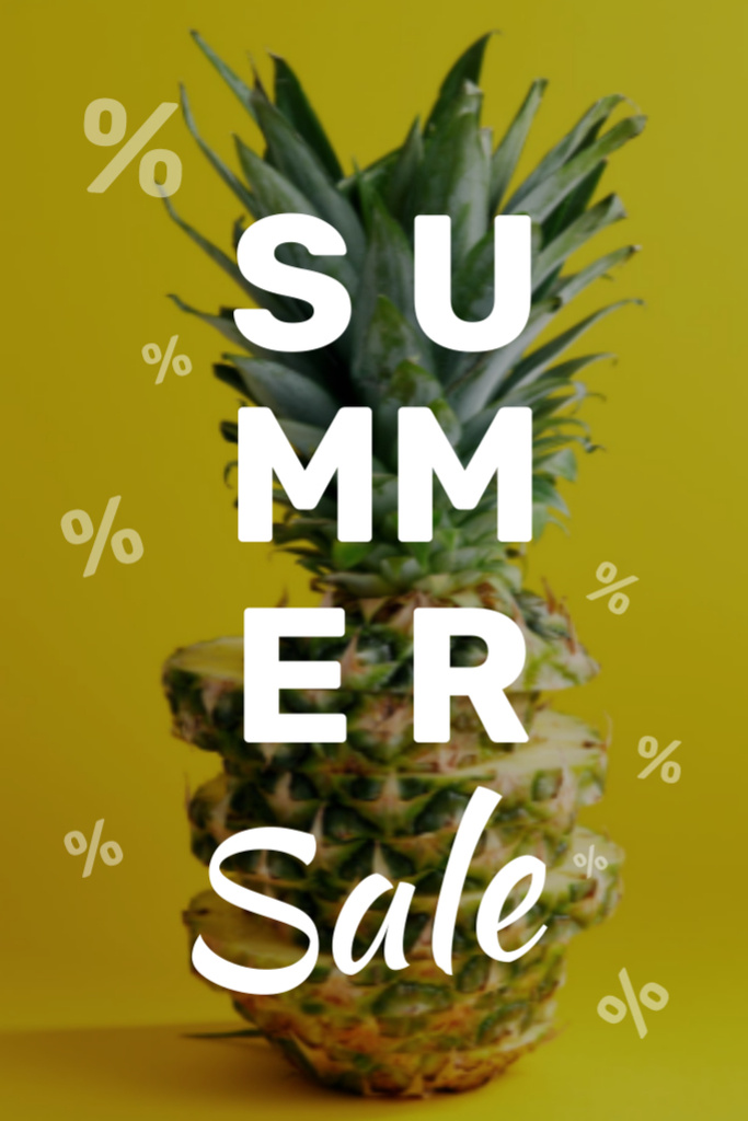 Designvorlage Summer Sale Offer with Appetizing Pineapple on Yellow für Flyer 4x6in