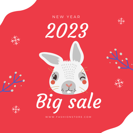New Year Sale Announcement with Rabbit Instagram Πρότυπο σχεδίασης