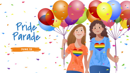 Pride-paraatiilmoitus LGBT-pariskunnan kanssa, joka pitää ilmapalloja FB event cover Design Template