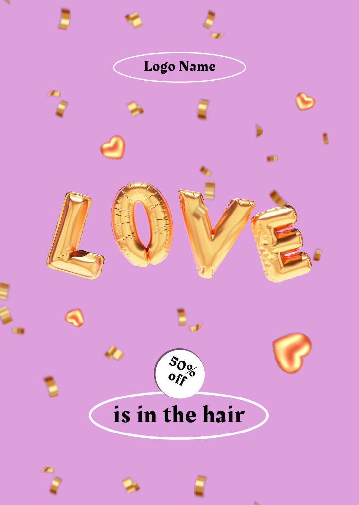 Valentine`s Day Sale Offer For Hairdress Postcard A6 Vertical Design Template