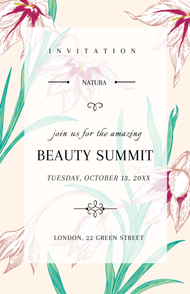 Wonderful Beauty Summit Announcement On Spring Flowers Invitation 5.5x8.5in – шаблон для дизайна