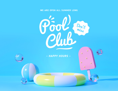 Ontwerpsjabloon van Flyer 8.5x11in Horizontal van Pool Club Happy Hours-advertentie met zwemring