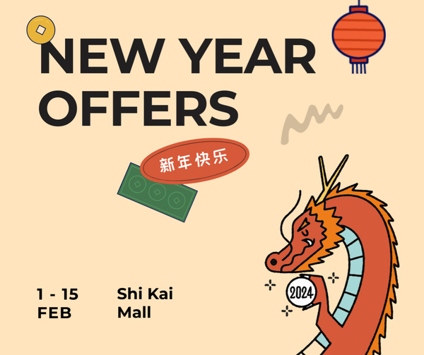 Chinese New Year Sale Announcement with Cute Dragon