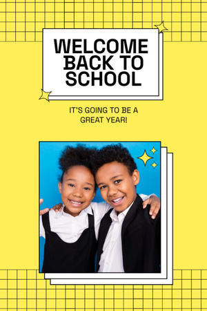 Fun-filled Back to School Announcement with African American Children Postcard 4x6in Verticalデザインテンプレート