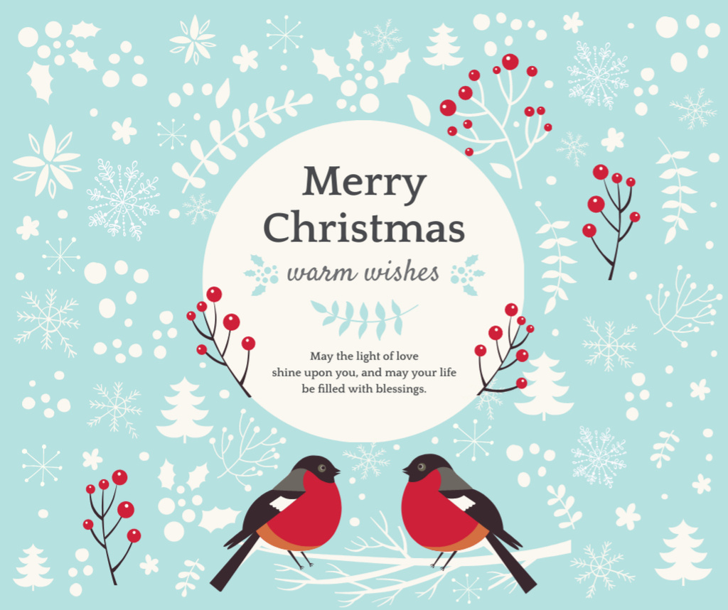 Designvorlage Christmas Greeting with bullfinch birds für Facebook