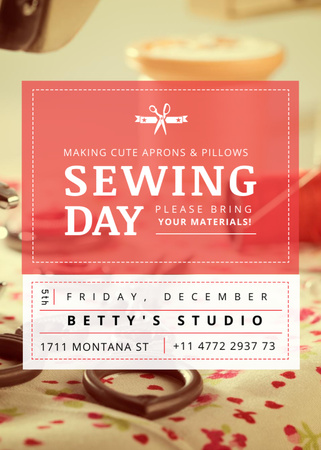 Sewing Day Event with Needlework Tools Flayer Tasarım Şablonu