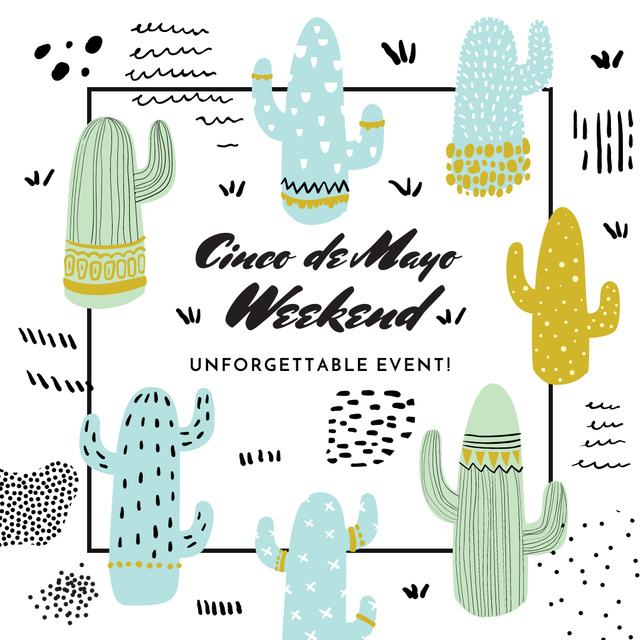 Plantilla de diseño de Cinco de Mayo Cactus weekend event Instagram AD 