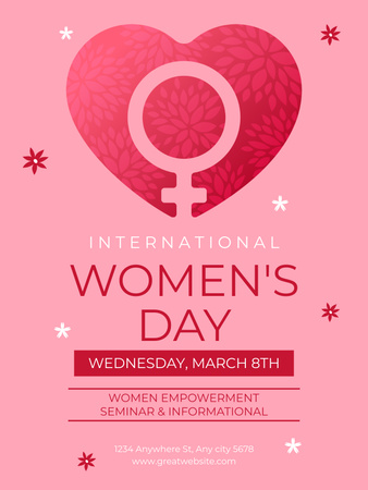Plantilla de diseño de Celebración del día internacional de la mujer con signo femenino en el corazón Poster US 