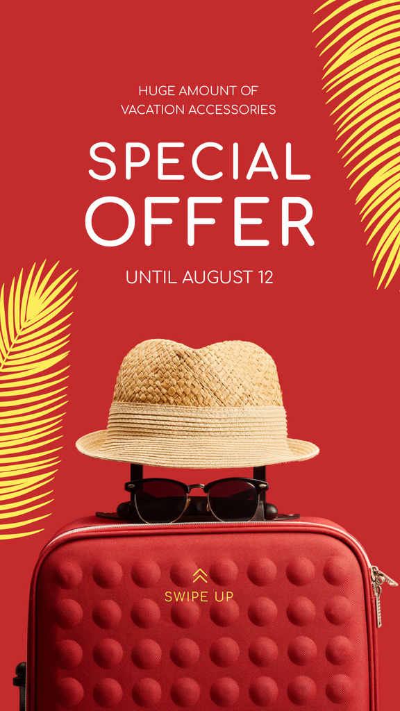 Travelling Accessories Sale Suitcase and Hat in Red Instagram Story Πρότυπο σχεδίασης
